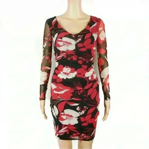 Vintage Y2K 2000s Guess Keyhole Cutout Floral Long Sleeve Mini Dress